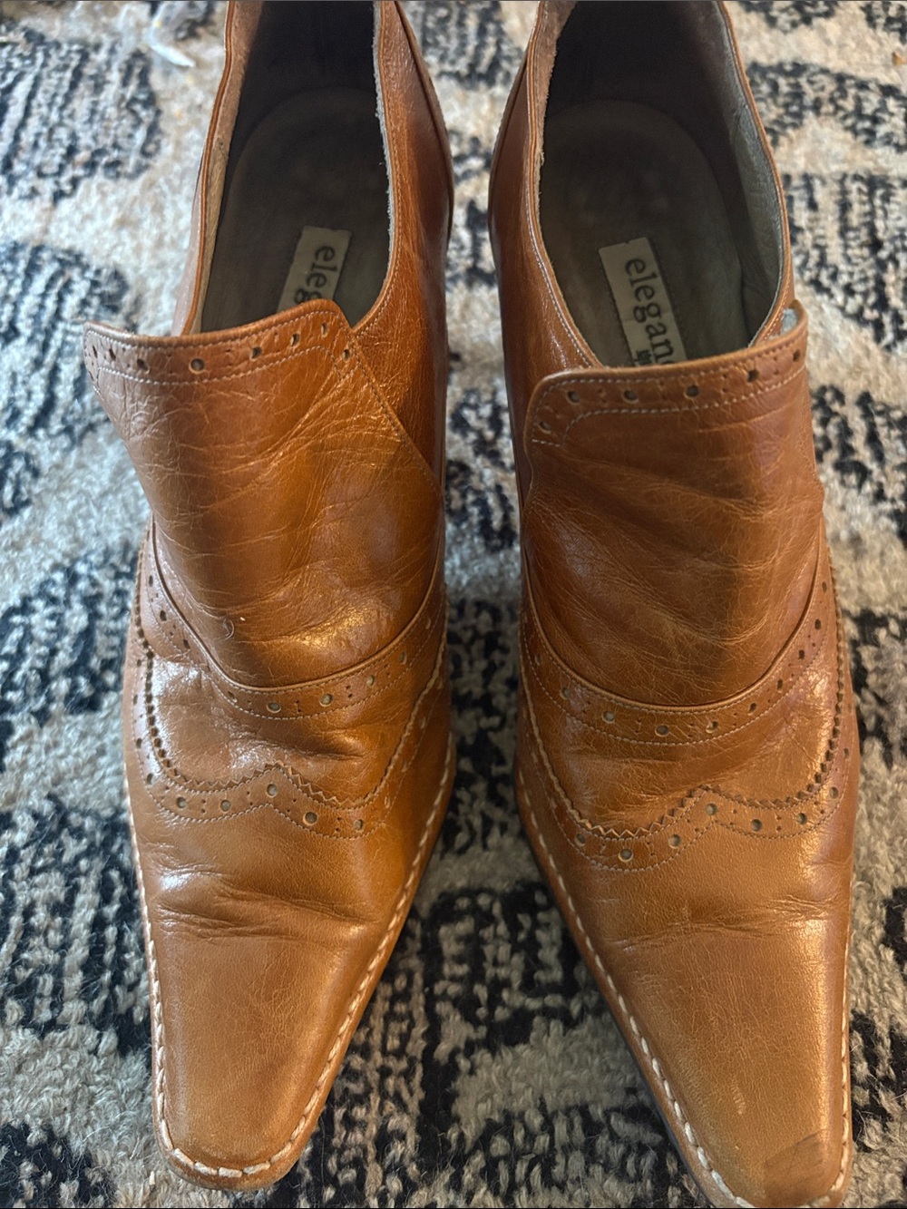 Elegant women’s  Slip-On Brogue Boots in Tan Leather